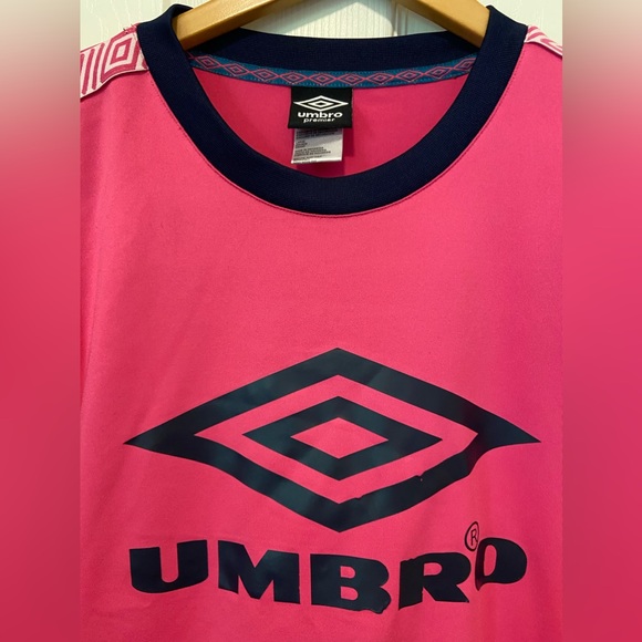 Umbro Premier Men’s Retro Diamond Pink Long Sleeve Shirt Size Large - Picture 2 of 4